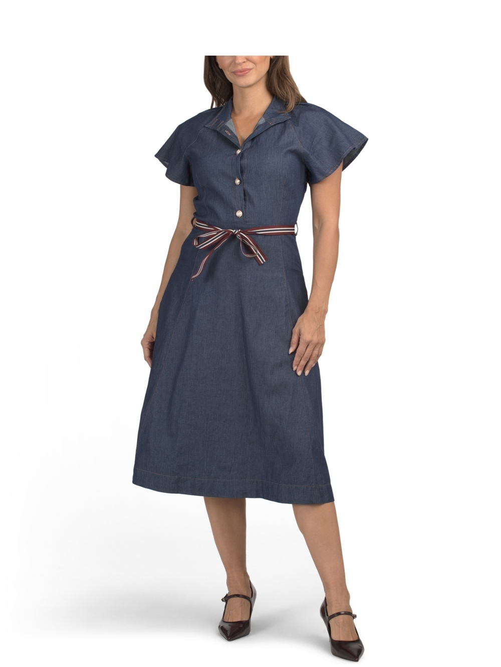 Linea Moda Italy Denim Dress Gold Buttons Women's Size Medium 7 Nwt - Picture 6 of 8